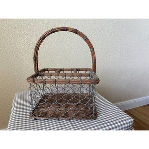 Pottery Barn Wicker Metal Flatware Caddy Kitchen Farmhouse Country Rustic Decor